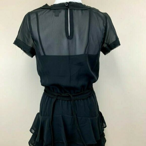 Converse One Star S Semi Sheer Black Tie Waist Tiered Ruffle Dress - Picture 5 of 9